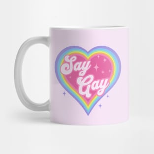 Say Gay Kids Retro Rainbow Heart LGBTQ Kawaii Cute Gay Pride Mug